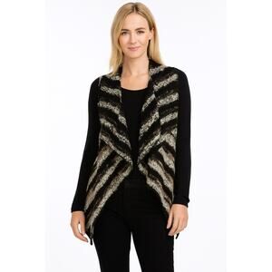 Alberto Makali Wool Blend Open Cardigan Stiped Knit Metallic Long Sleeve Sweater